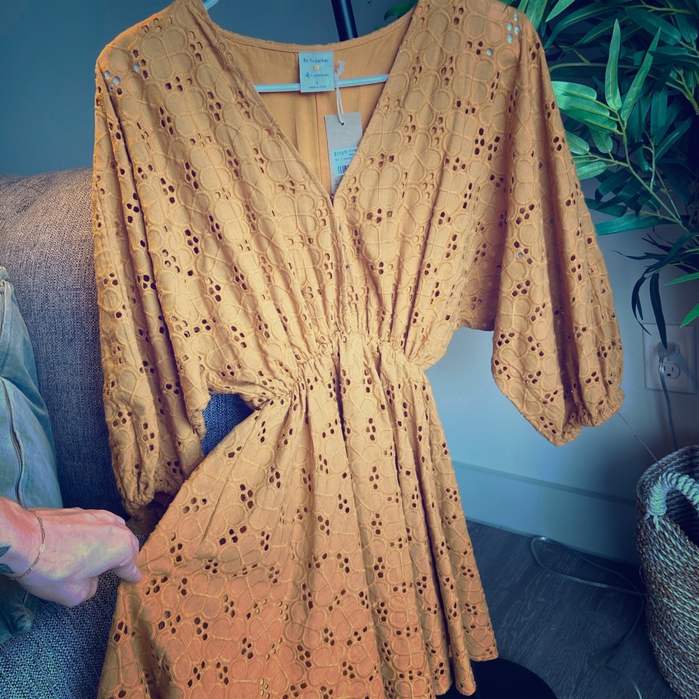 “By Together” Mustard Eyelet Dress